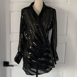 Zara Woman Striped Mesh/Sequins Top